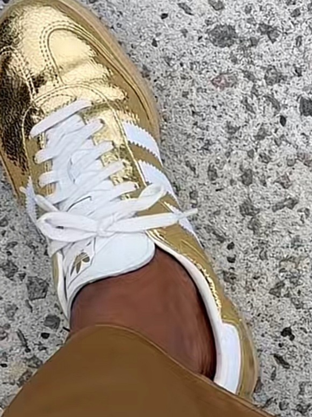 adidas Women’s Metallic Gold Samba oG Sneakers with White Stripes - Picture 3 of 6